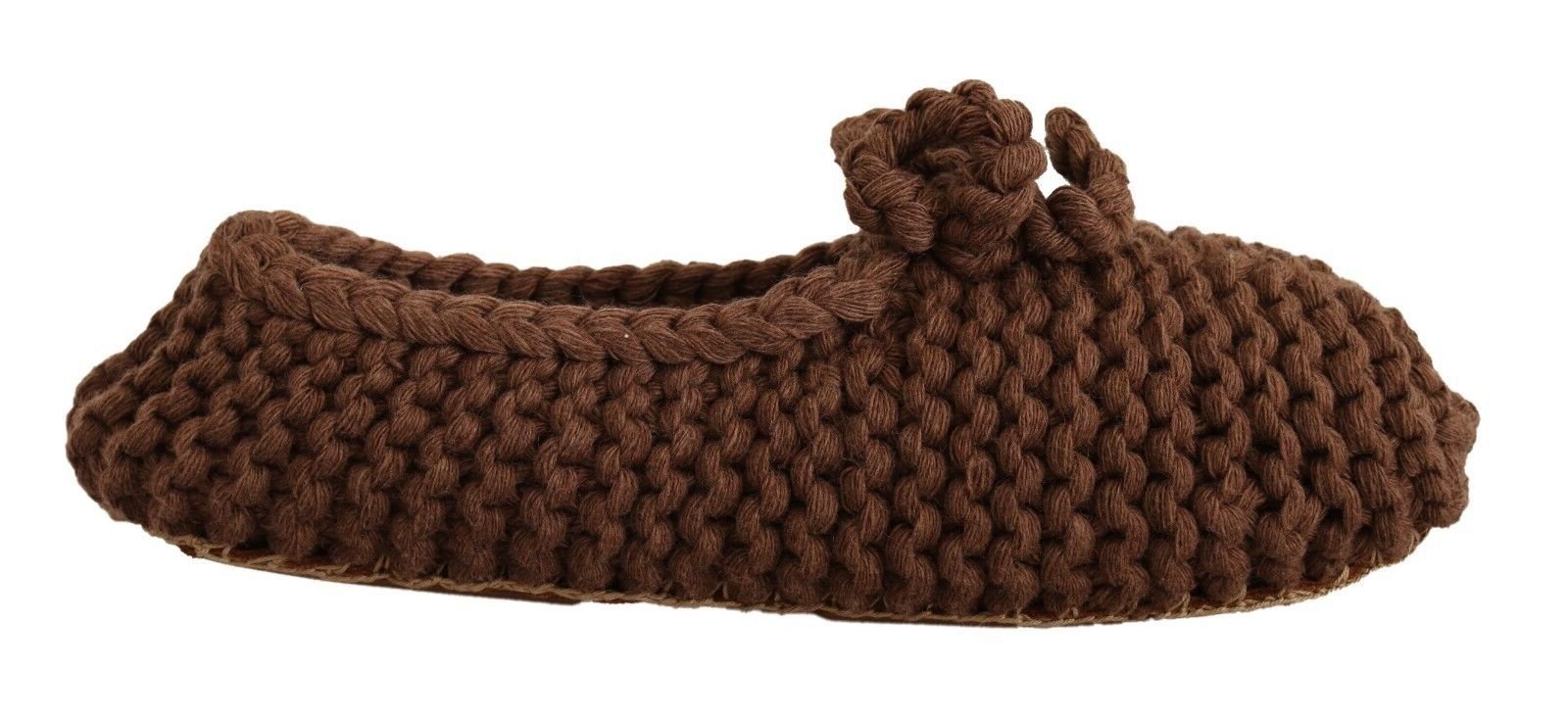 Dolce & Gabbana Brown Slip On Ballerina Flats Wool Knit Shoes - SMARTMARTNZ