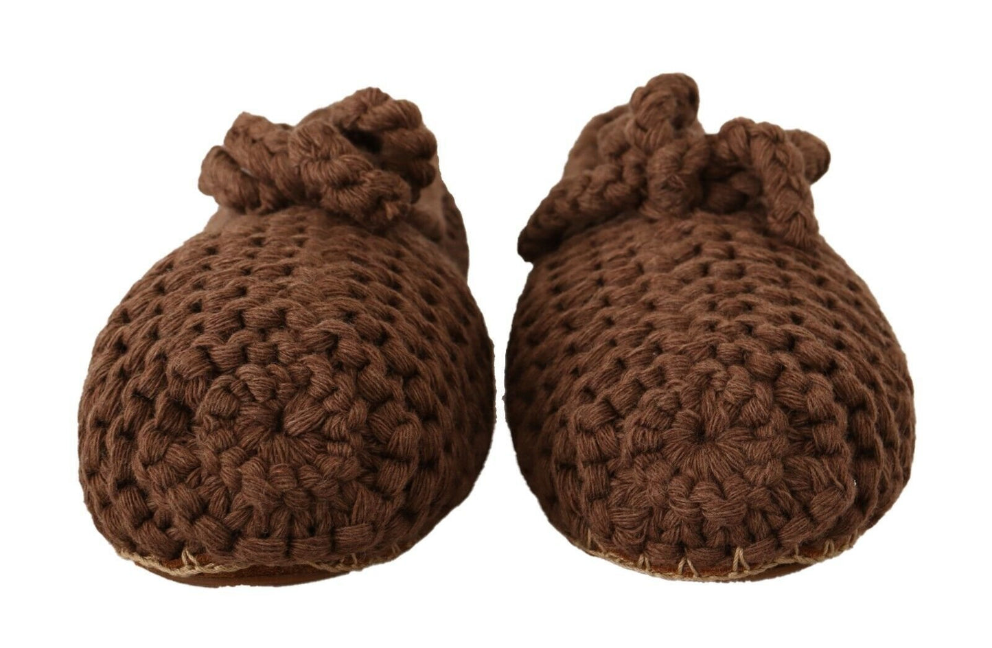 Dolce & Gabbana Brown Slip On Ballerina Flats Wool Knit Shoes - SMARTMARTNZ