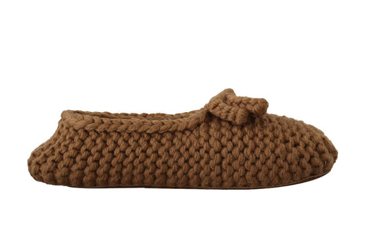 Dolce & Gabbana Brown Slip On Ballerina Flats Wool Knit Shoes - SMARTMARTNZ