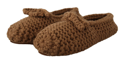 Dolce & Gabbana Brown Slip On Ballerina Flats Wool Knit Shoes - SMARTMARTNZ