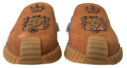 Dolce & Gabbana Brown Suede Crown Logo NS1 Slides Sandals - SMARTMARTNZ