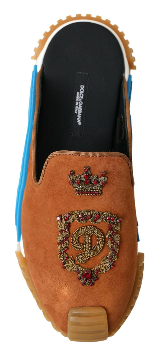Dolce & Gabbana Brown Suede Crown Logo NS1 Slides Sandals - SMARTMARTNZ