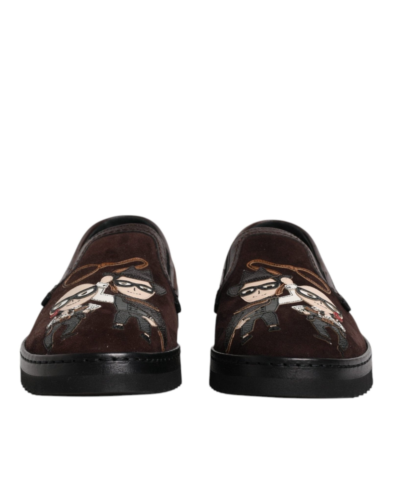 Dolce & Gabbana Brown Suede DG Family Slip On Flats Shoes - SMARTMARTNZ