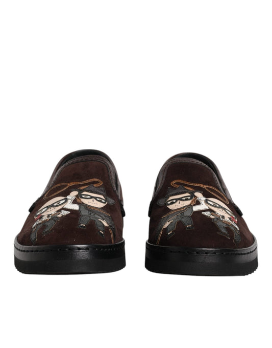 Dolce & Gabbana Brown Suede DG Family Slip On Flats Shoes - SMARTMARTNZ