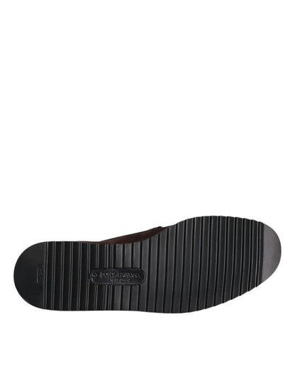 Dolce & Gabbana Brown Suede DG Family Slip On Flats Shoes - SMARTMARTNZ