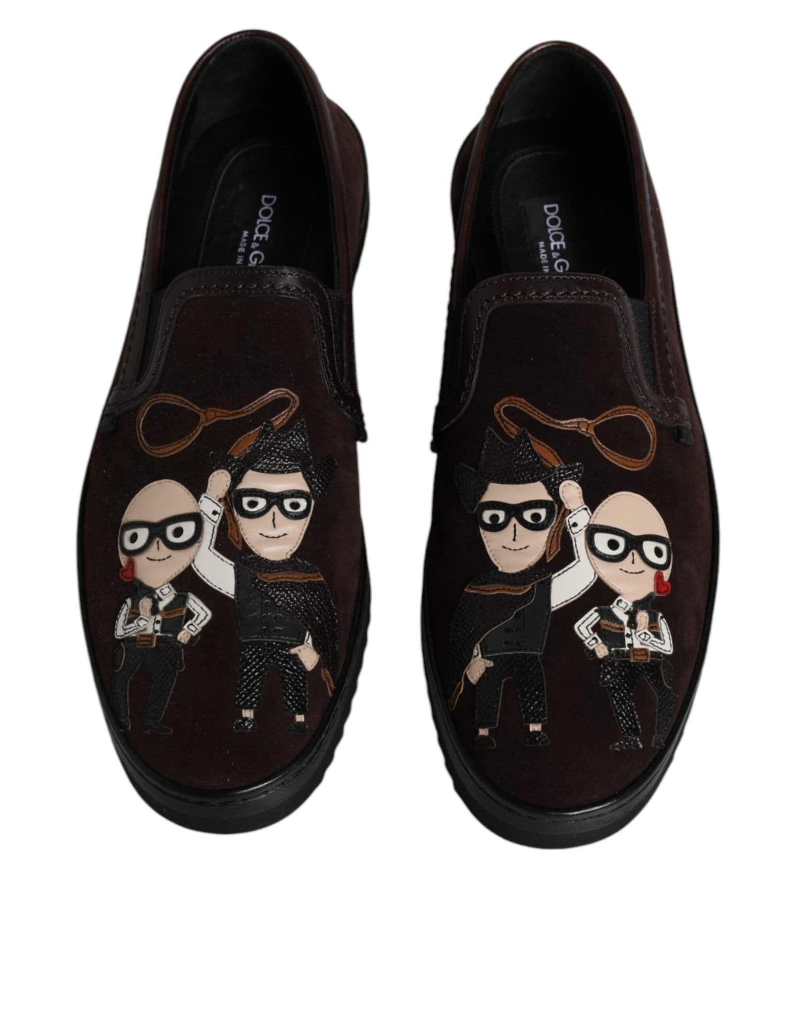 Dolce & Gabbana Brown Suede DG Family Slip On Flats Shoes - SMARTMARTNZ