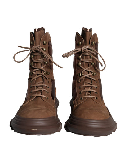 Dolce & Gabbana Brown Suede Leather Military Combat Men Boots Shoes - SMARTMARTNZ