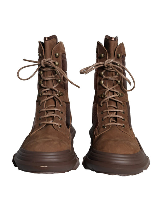 Dolce & Gabbana Brown Suede Leather Military Combat Men Boots Shoes - SMARTMARTNZ