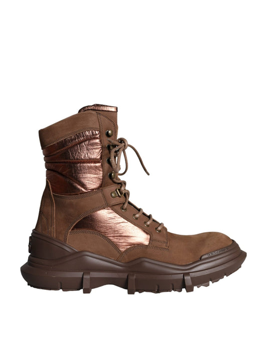 Dolce & Gabbana Brown Suede Leather Military Combat Men Boots Shoes - SMARTMARTNZ