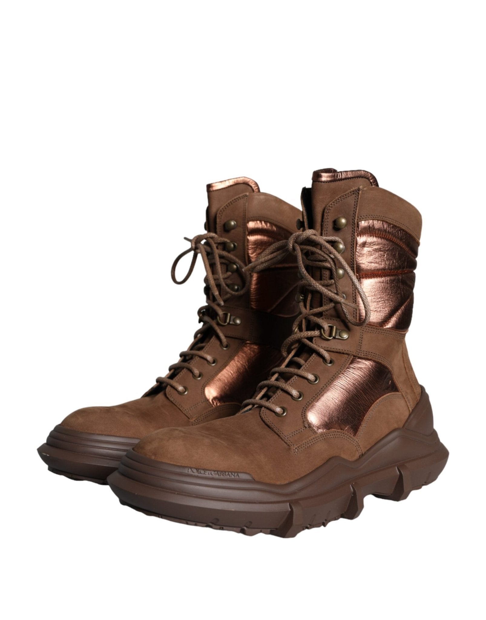Dolce & Gabbana Brown Suede Leather Military Combat Men Boots Shoes - SMARTMARTNZ