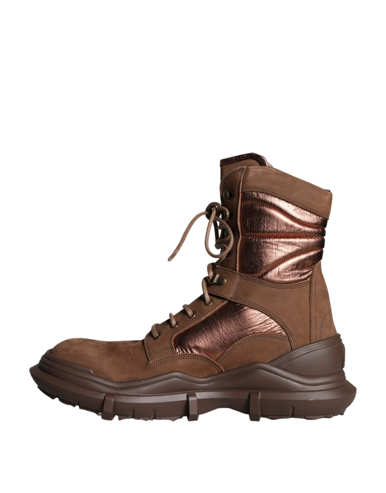 Dolce & Gabbana Brown Suede Leather Military Combat Men Boots Shoes - SMARTMARTNZ