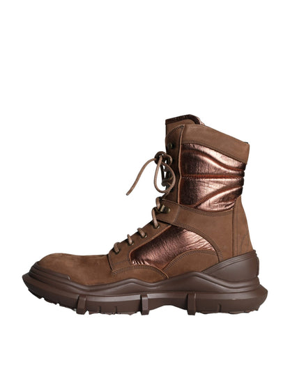 Dolce & Gabbana Brown Suede Leather Military Combat Men Boots Shoes - SMARTMARTNZ