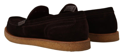 Dolce & Gabbana Brown Suede Leather Slip On Flats Moccasin Shoes - SMARTMARTNZ