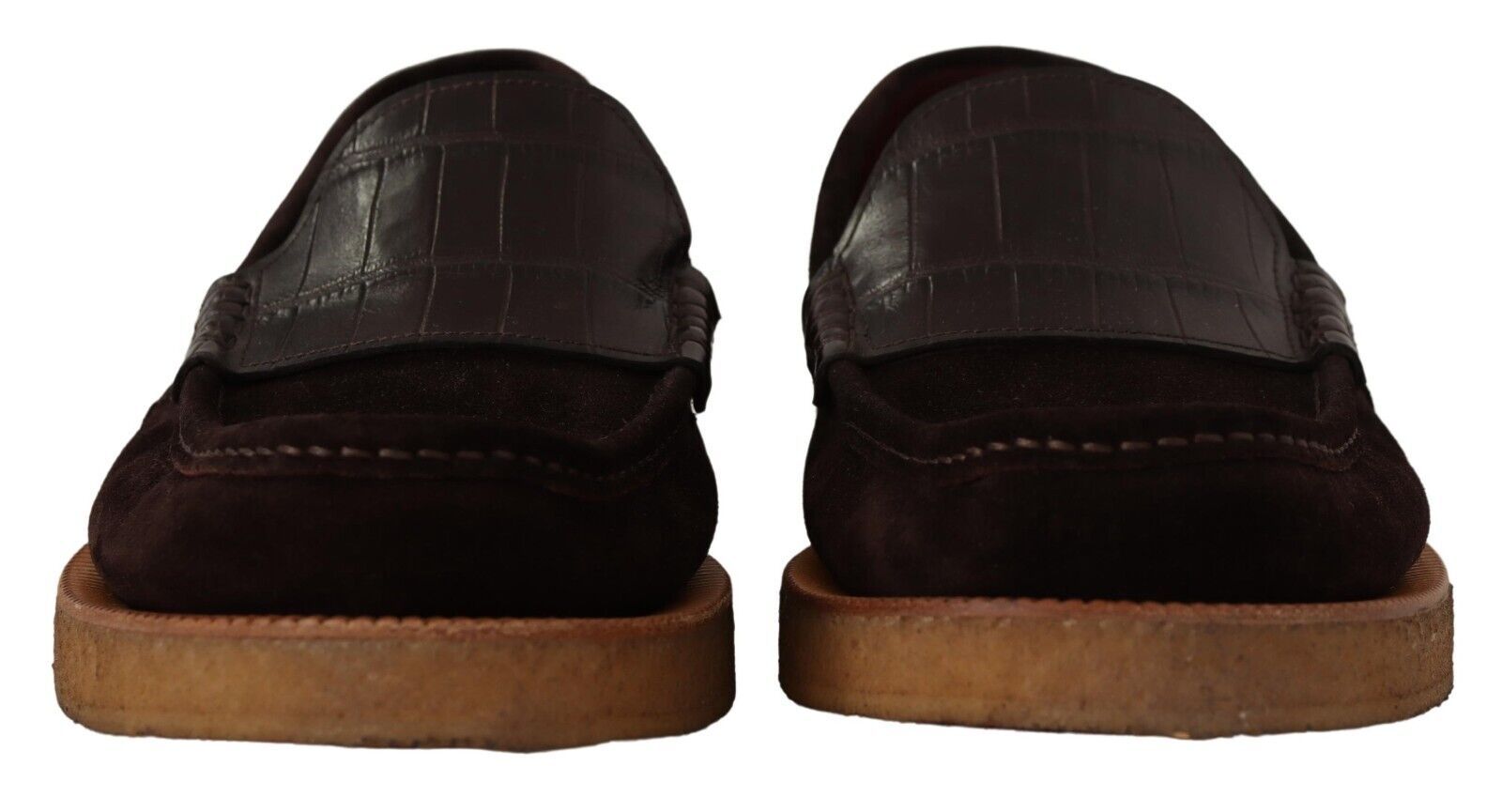 Dolce & Gabbana Brown Suede Leather Slip On Flats Moccasin Shoes - SMARTMARTNZ