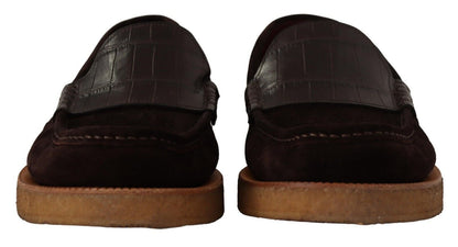 Dolce & Gabbana Brown Suede Leather Slip On Flats Moccasin Shoes - SMARTMARTNZ