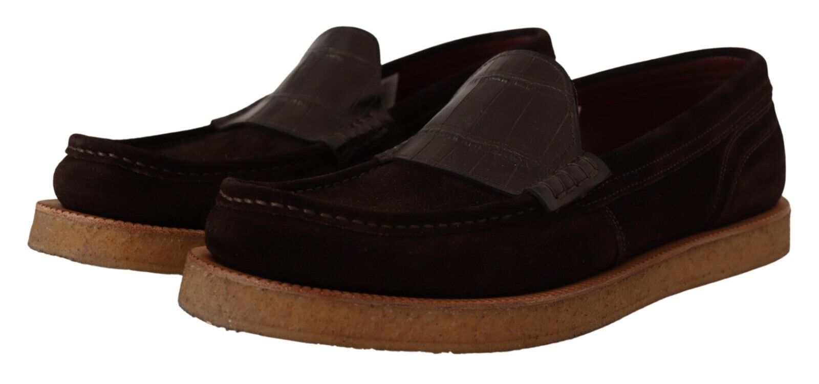 Dolce & Gabbana Brown Suede Leather Slip On Flats Moccasin Shoes - SMARTMARTNZ