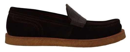Dolce & Gabbana Brown Suede Leather Slip On Flats Moccasin Shoes - SMARTMARTNZ