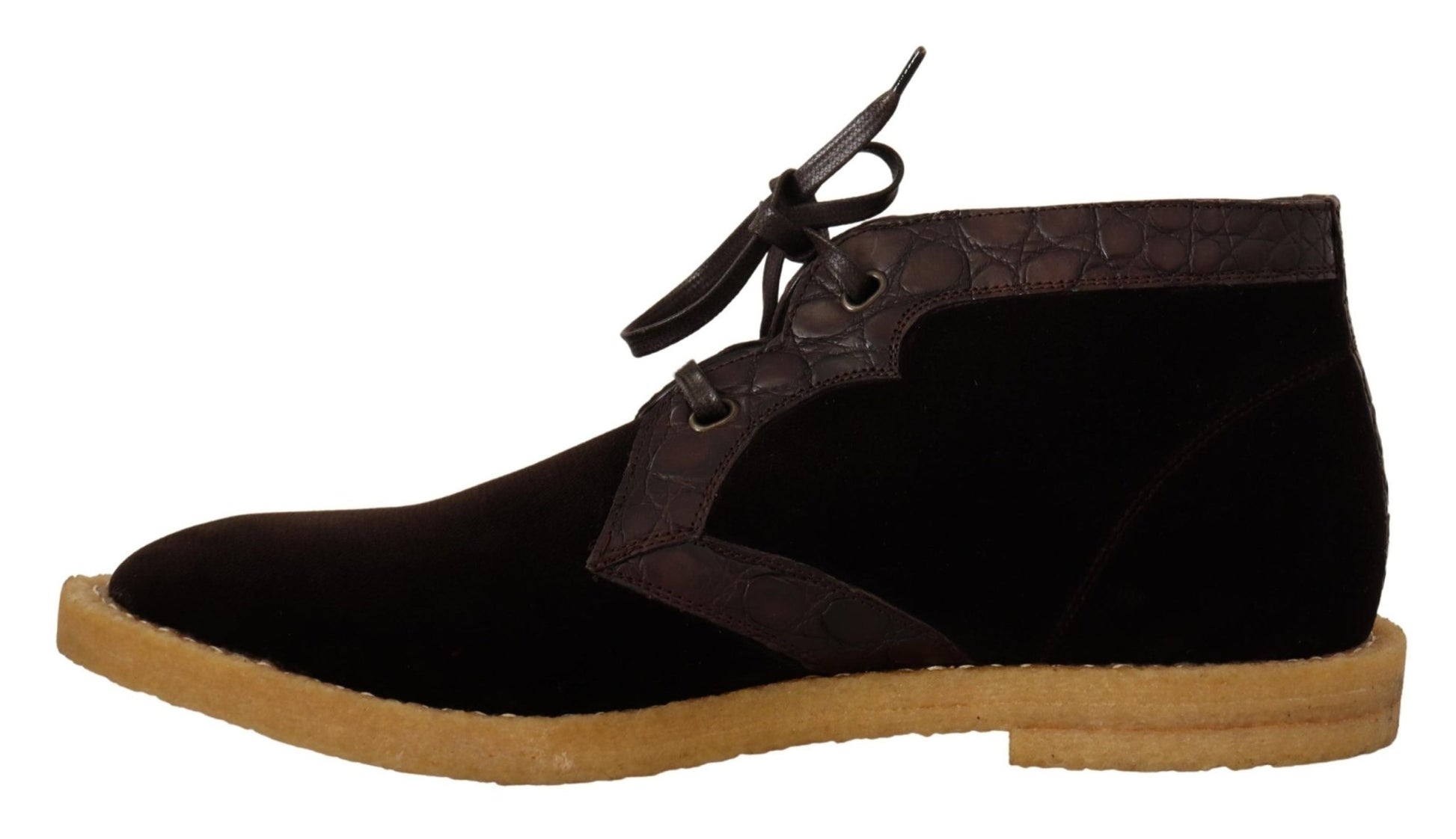 Dolce & Gabbana Brown Velvet Exotic Leather Boots - SMARTMARTNZ