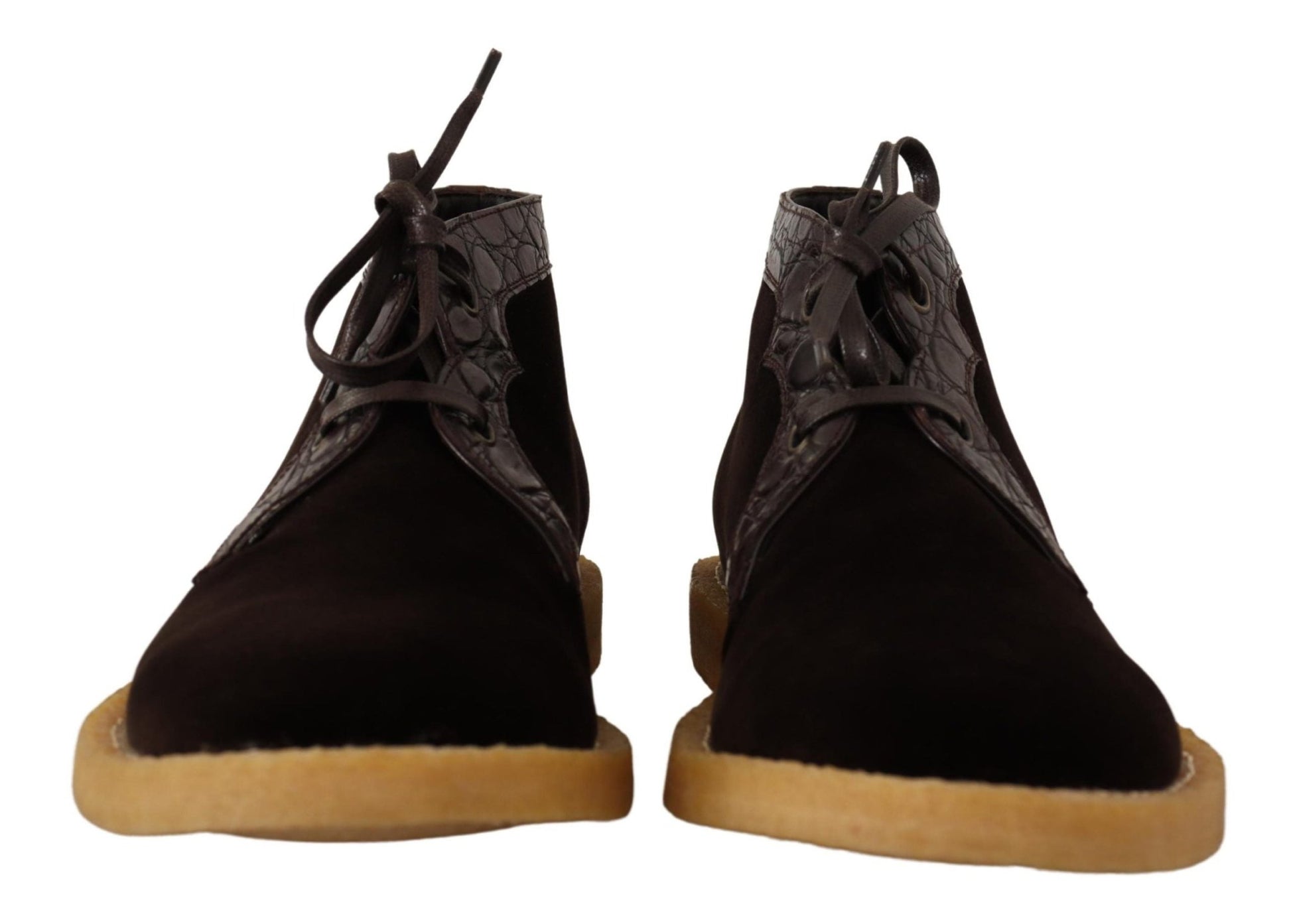 Dolce & Gabbana Brown Velvet Exotic Leather Boots - SMARTMARTNZ