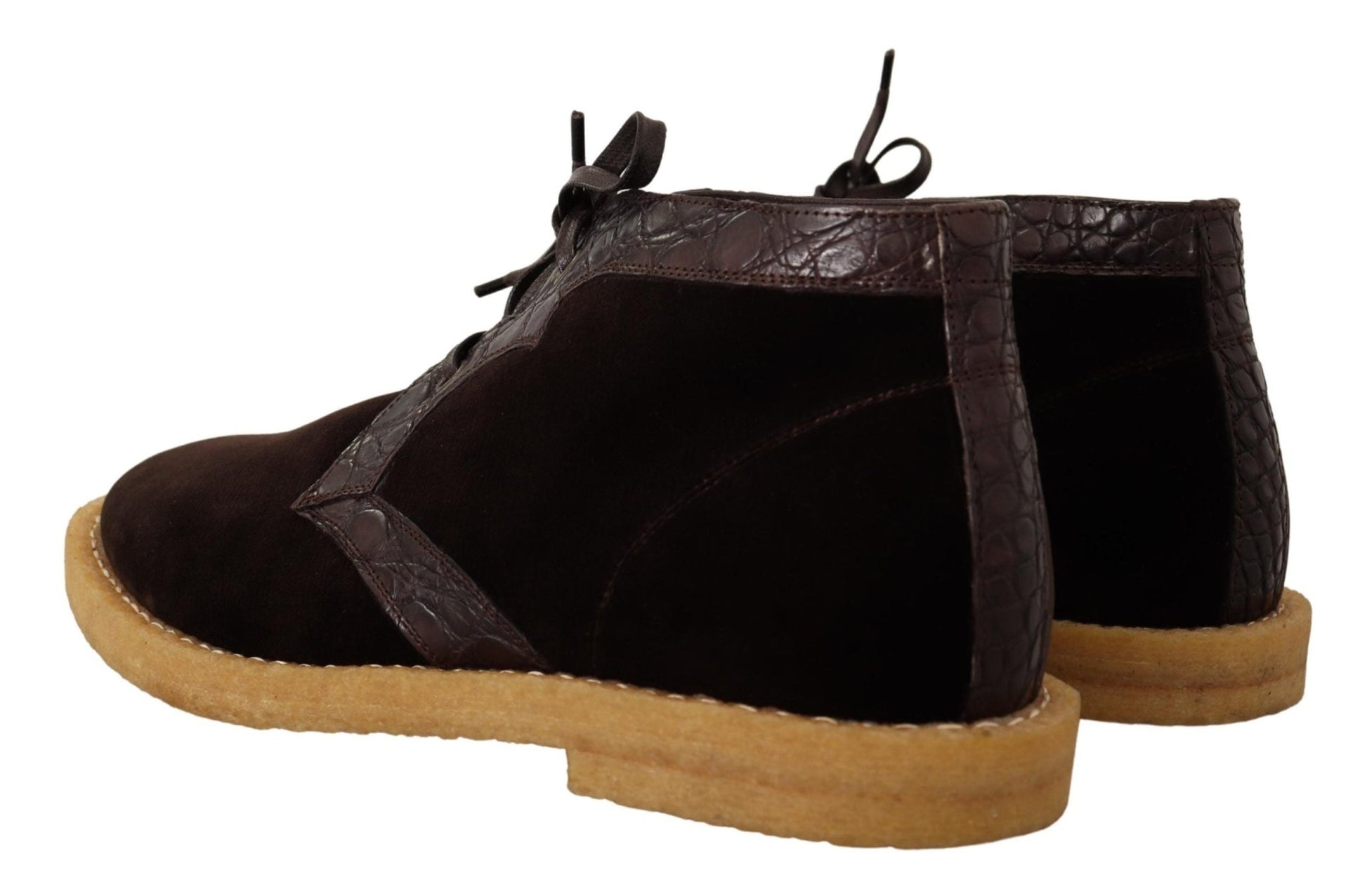 Dolce & Gabbana Brown Velvet Exotic Leather Boots - SMARTMARTNZ