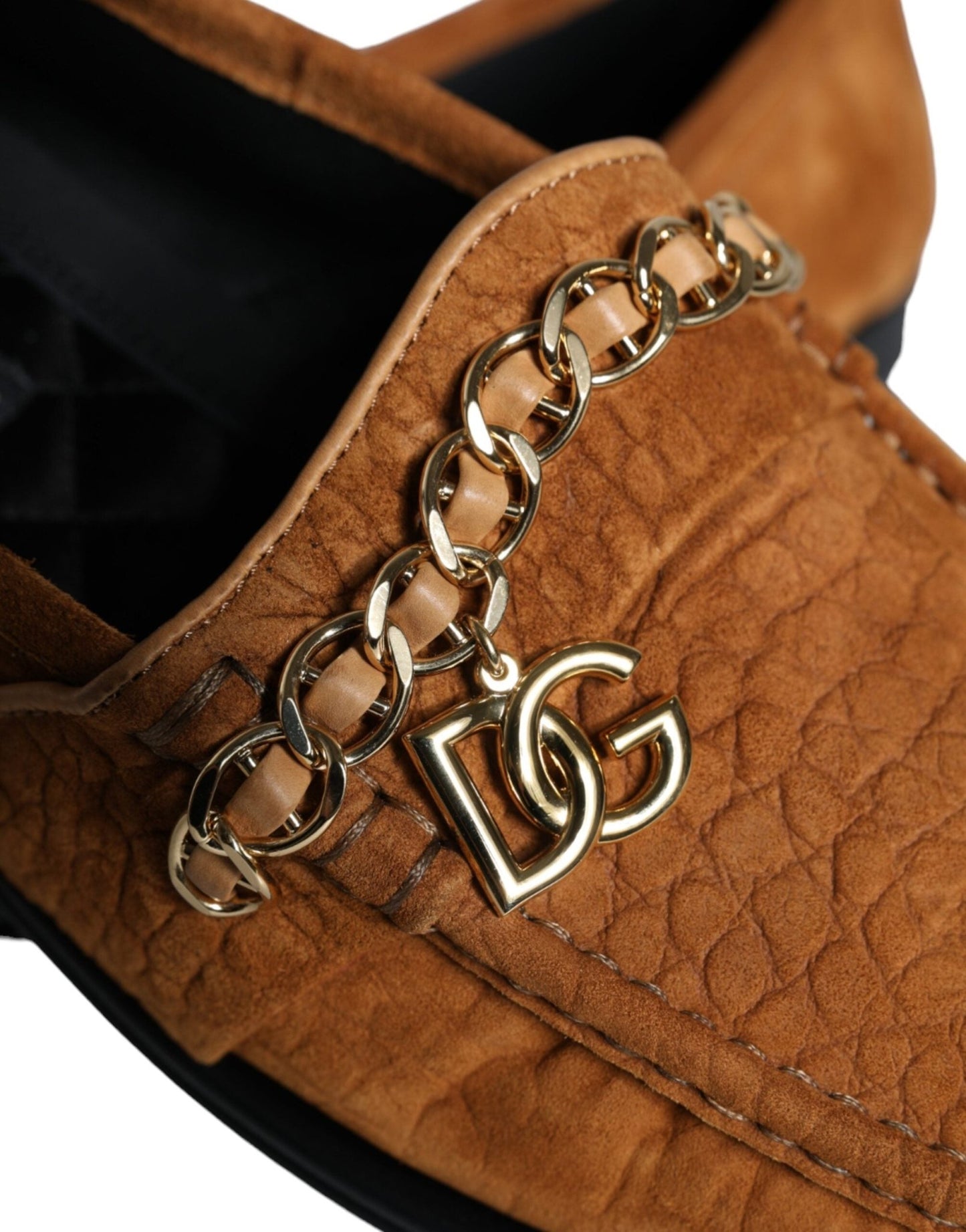 Dolce & Gabbana Brown Velvet Leather Logo Mocassin Slip On Shoes - SMARTMARTNZ
