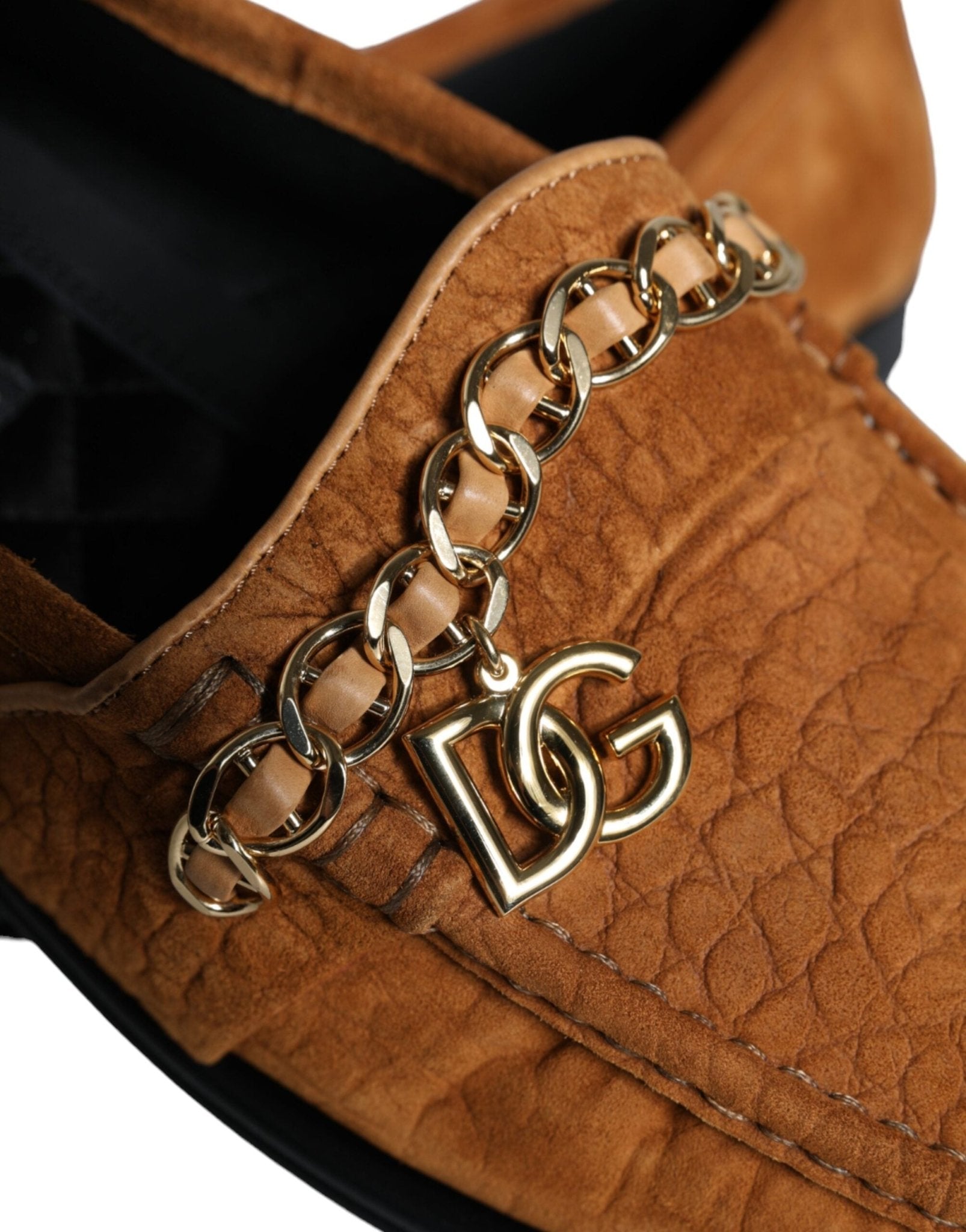 Dolce & Gabbana Brown Velvet Leather Logo Mocassin Slip On Shoes - SMARTMARTNZ