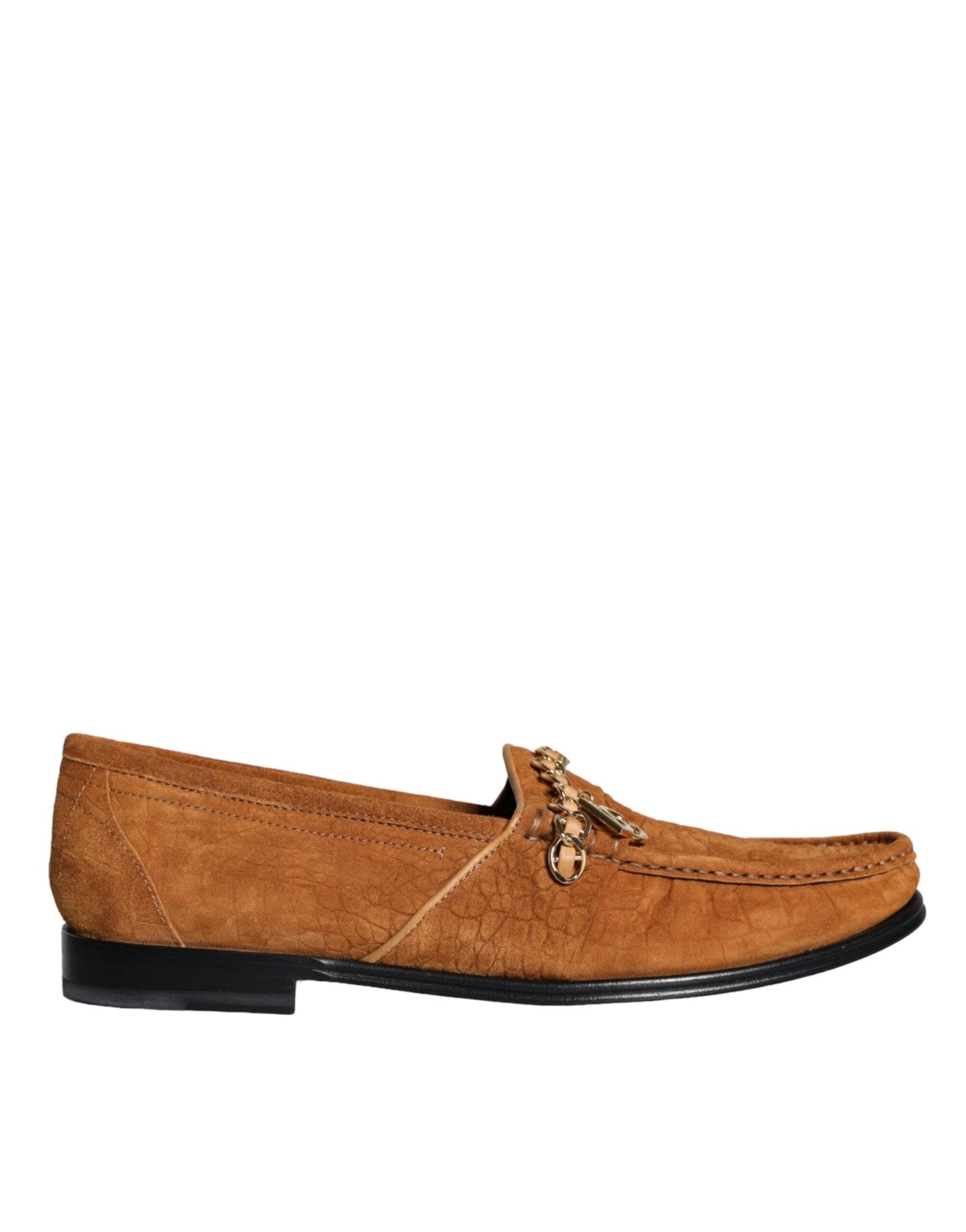 Dolce & Gabbana Brown Velvet Leather Logo Mocassin Slip On Shoes - SMARTMARTNZ