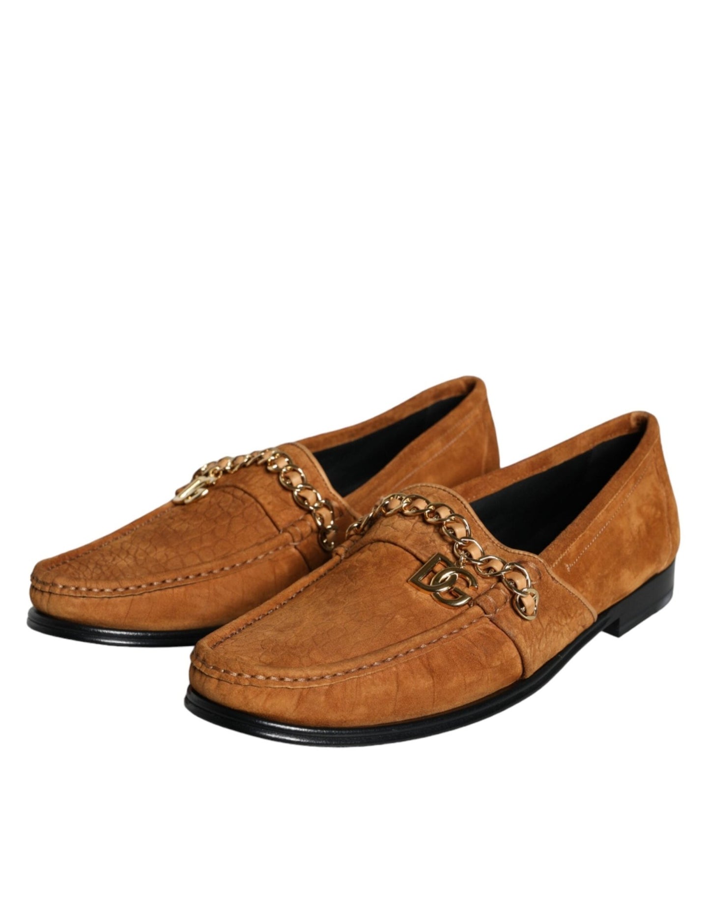 Dolce & Gabbana Brown Velvet Leather Logo Mocassin Slip On Shoes - SMARTMARTNZ