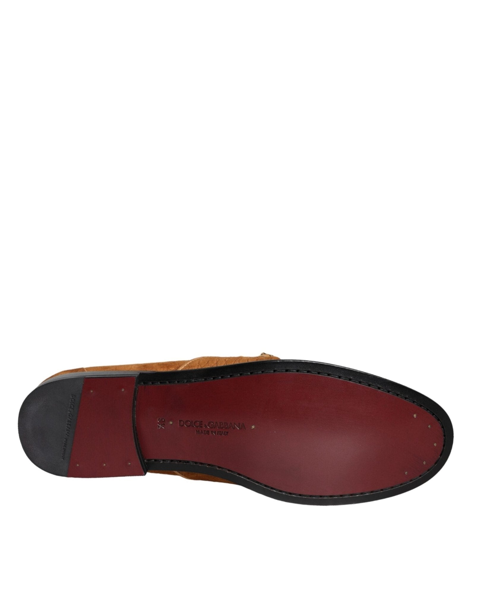 Dolce & Gabbana Brown Velvet Leather Logo Mocassin Slip On Shoes - SMARTMARTNZ