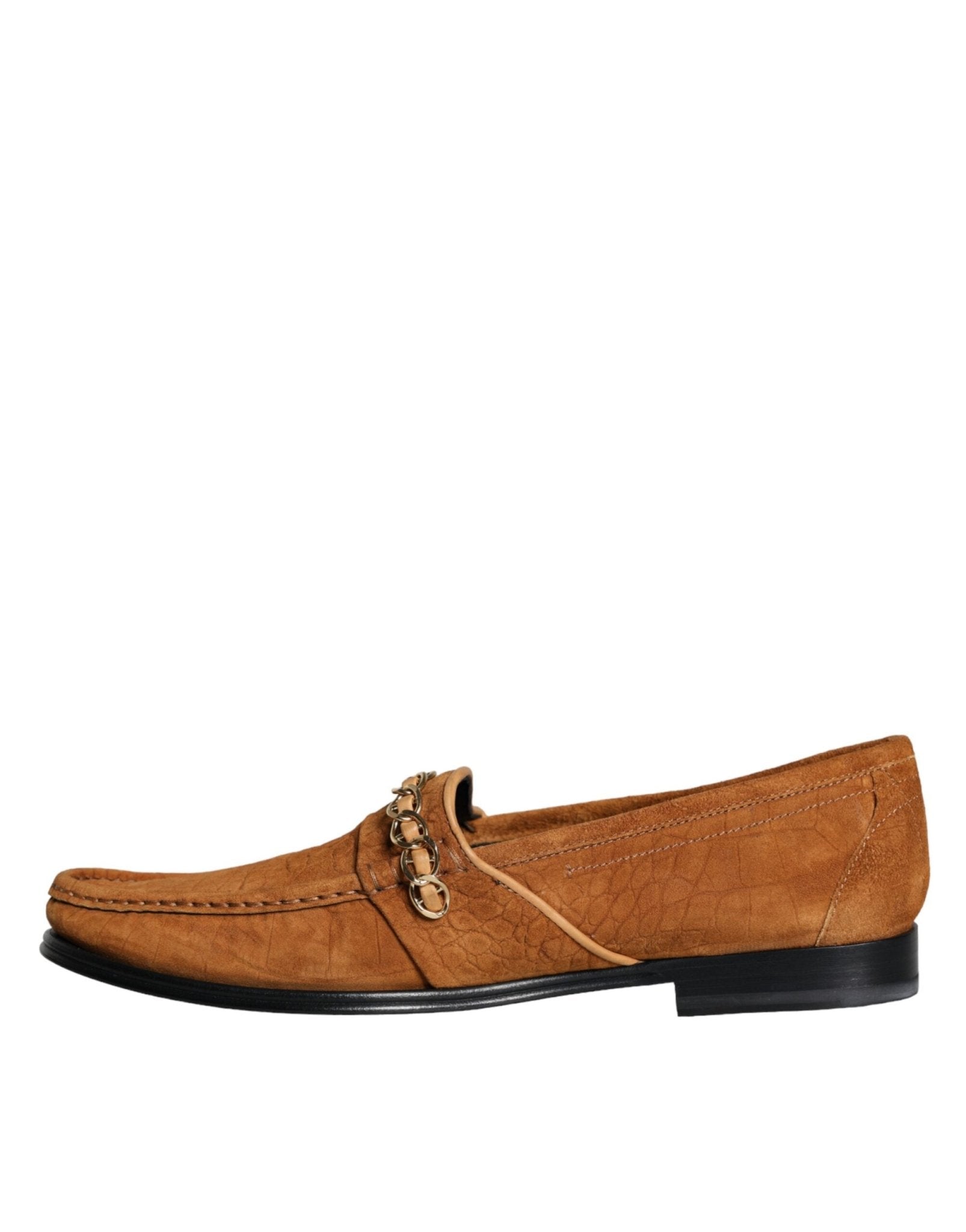 Dolce & Gabbana Brown Velvet Leather Logo Mocassin Slip On Shoes - SMARTMARTNZ