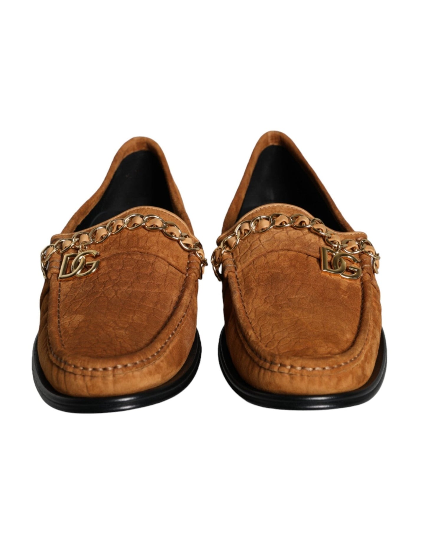 Dolce & Gabbana Brown Velvet Leather Logo Mocassin Slip On Shoes - SMARTMARTNZ