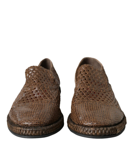 Dolce & Gabbana Brown Woven Leather Loafers Casual Shoes - SMARTMARTNZ