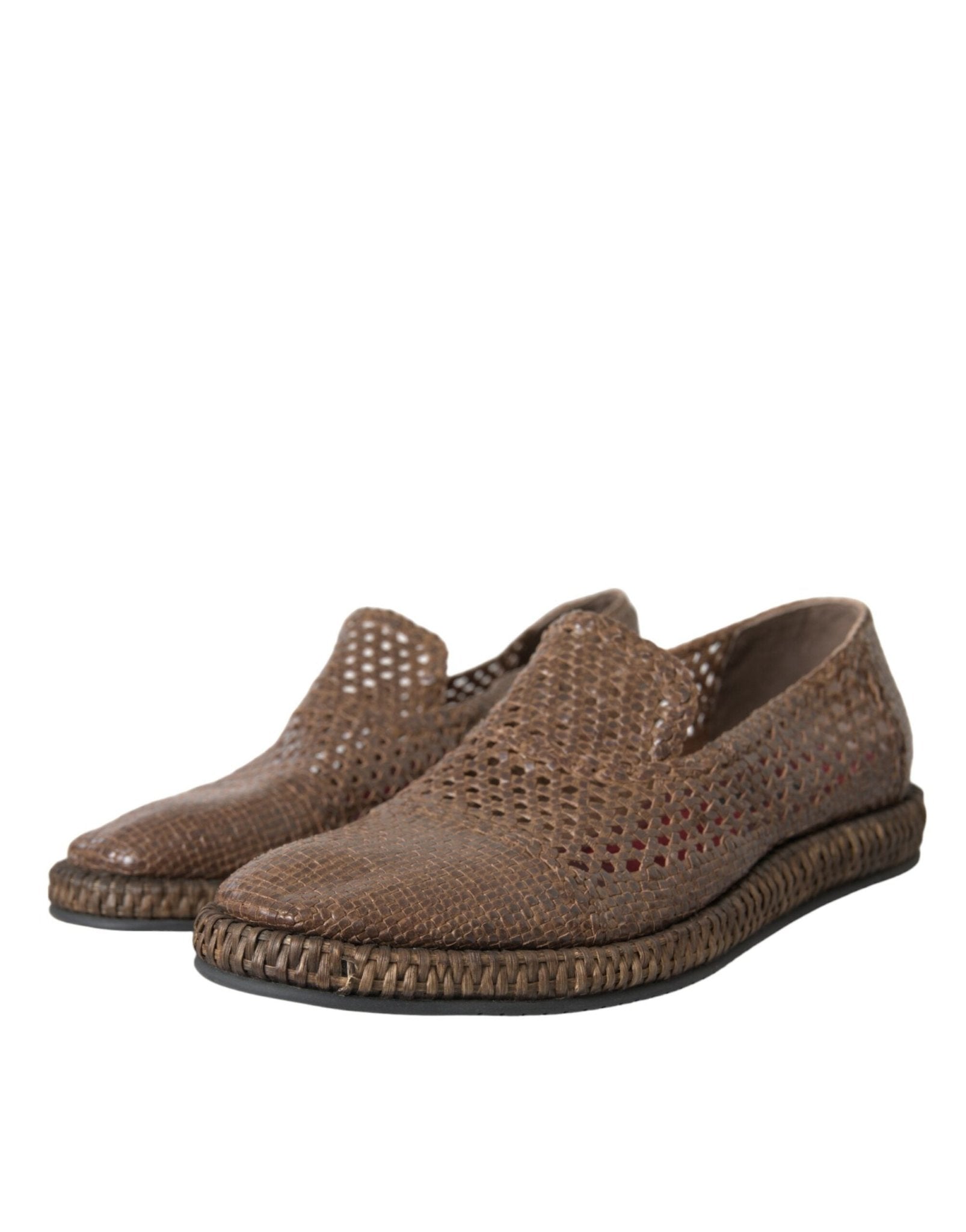 Dolce & Gabbana Brown Woven Leather Loafers Casual Shoes - SMARTMARTNZ