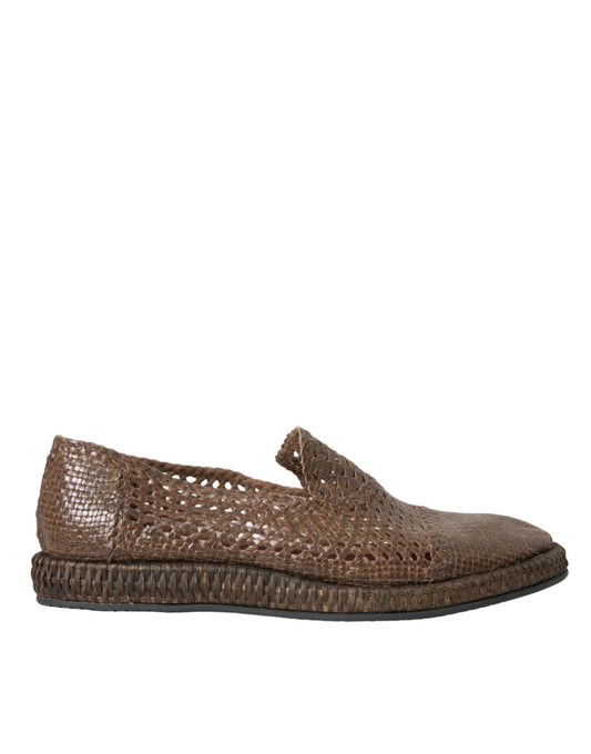 Dolce & Gabbana Brown Woven Leather Loafers Casual Shoes - SMARTMARTNZ