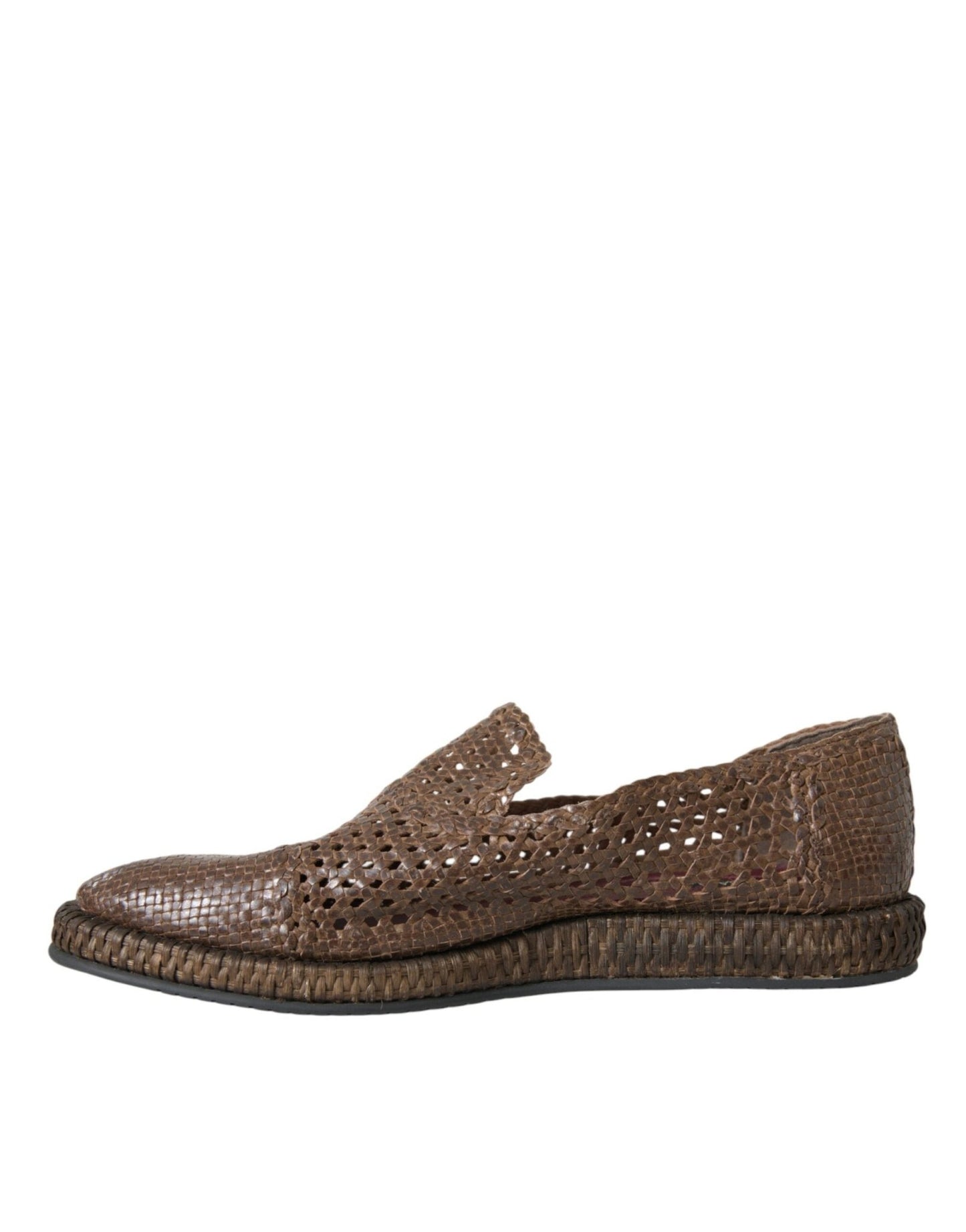 Dolce & Gabbana Brown Woven Leather Loafers Casual Shoes - SMARTMARTNZ