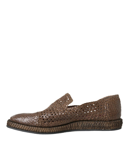 Dolce & Gabbana Brown Woven Leather Loafers Casual Shoes - SMARTMARTNZ