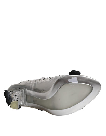 Dolce & Gabbana Clear Floral Crystal CINDERELLA Heels Shoes - SMARTMARTNZ