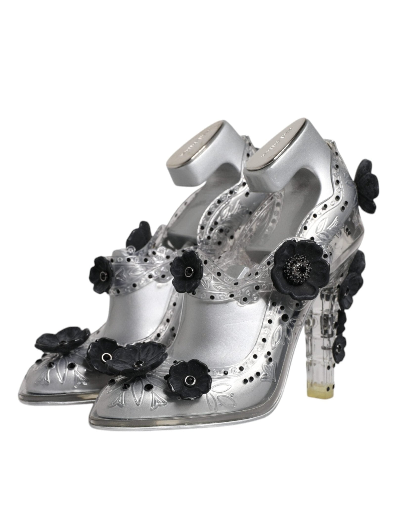 Dolce & Gabbana Clear Floral Crystal CINDERELLA Heels Shoes - SMARTMARTNZ