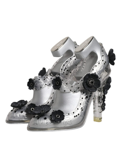 Dolce & Gabbana Clear Floral Crystal CINDERELLA Heels Shoes - SMARTMARTNZ