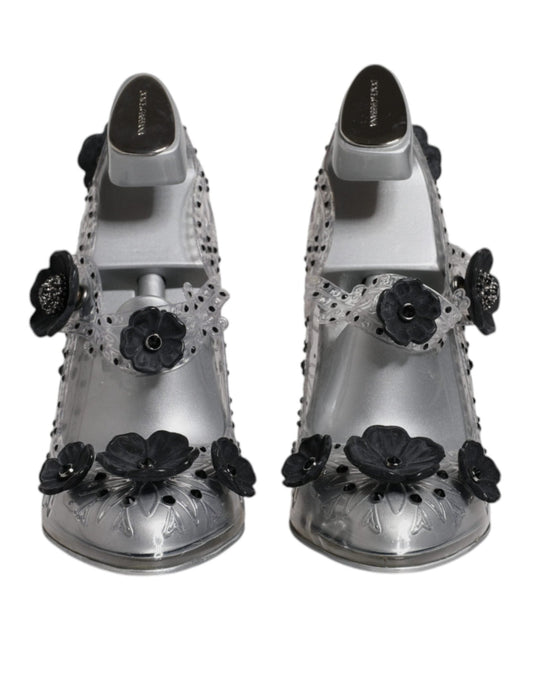 Dolce & Gabbana Clear Floral Crystal CINDERELLA Heels Shoes - SMARTMARTNZ