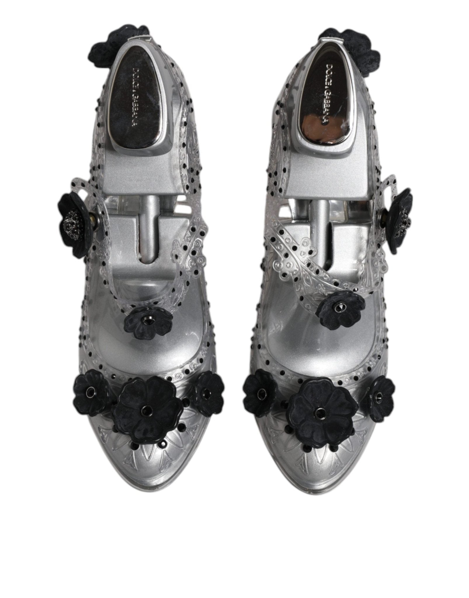 Dolce & Gabbana Clear Floral Crystal CINDERELLA Heels Shoes - SMARTMARTNZ