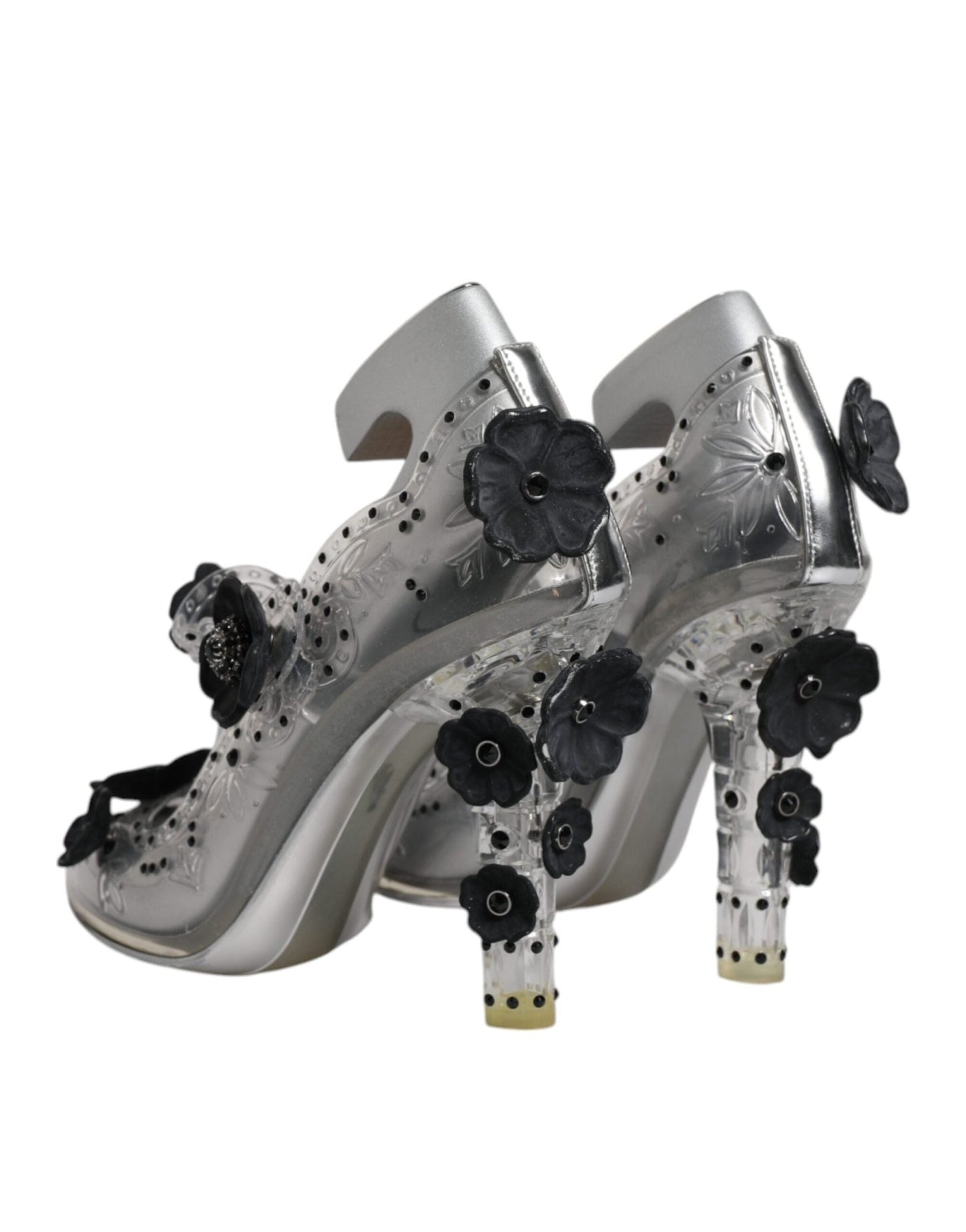 Dolce & Gabbana Clear Floral Crystal CINDERELLA Heels Shoes - SMARTMARTNZ