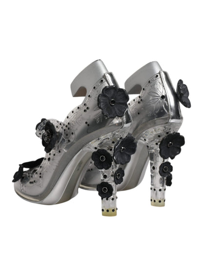 Dolce & Gabbana Clear Floral Crystal CINDERELLA Heels Shoes - SMARTMARTNZ