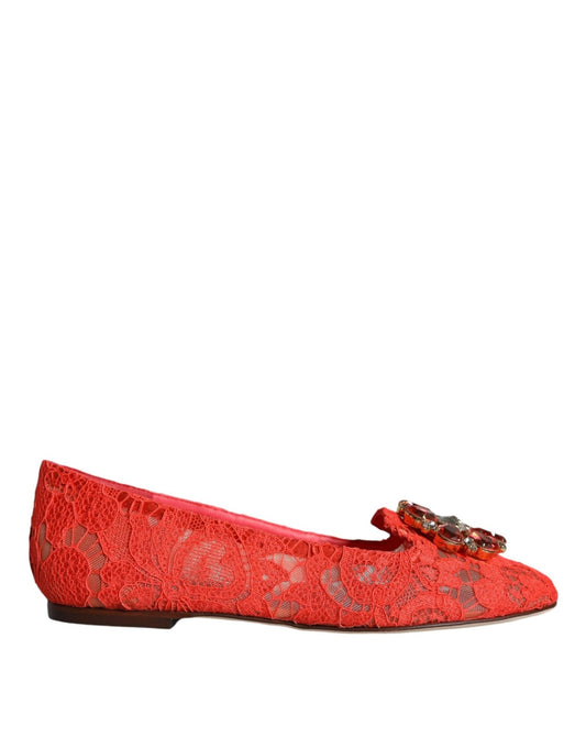 Dolce & Gabbana Coral Lace Crystal Ballet Flats Loafers Shoes - SMARTMARTNZ