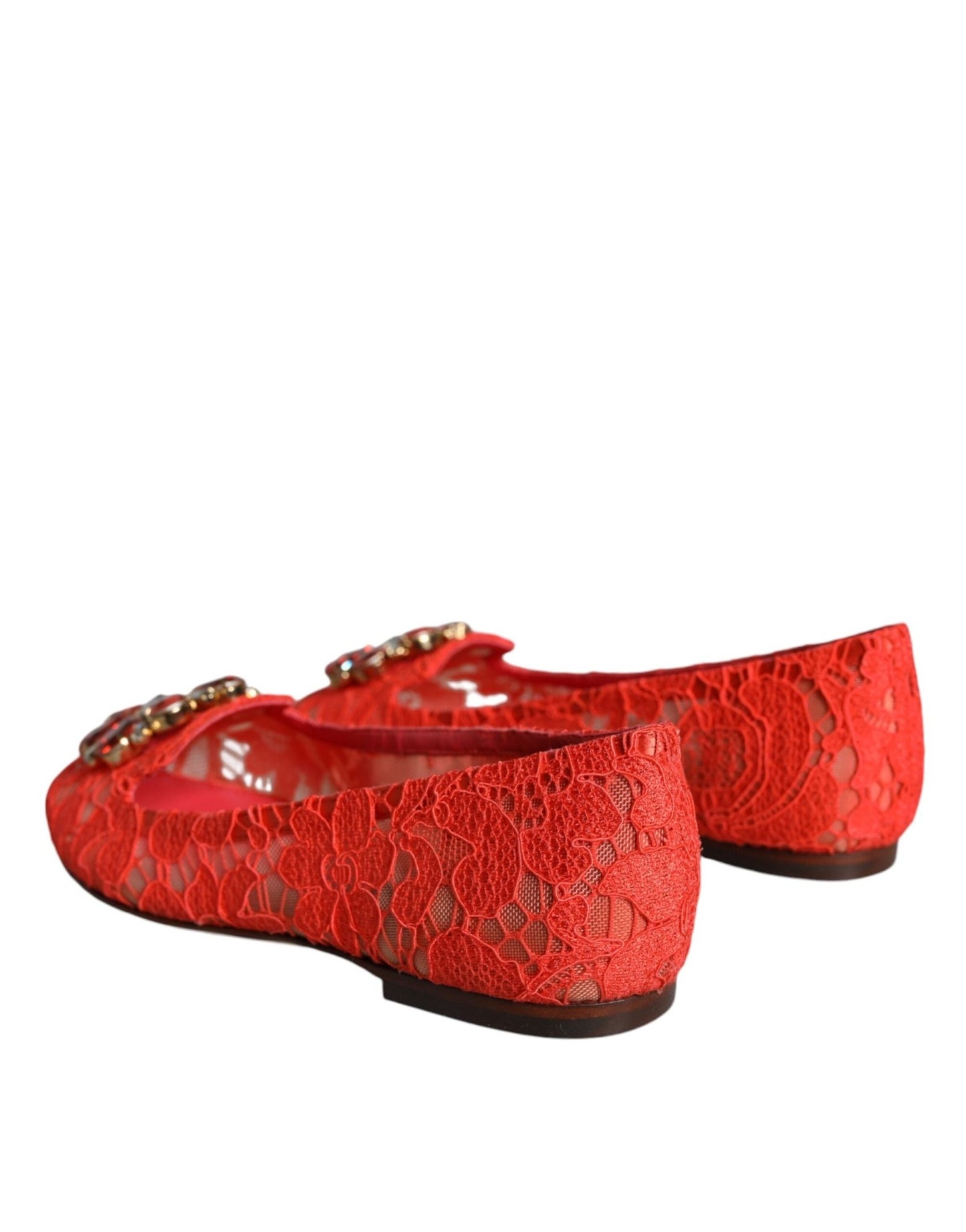 Dolce & Gabbana Coral Lace Crystal Ballet Flats Loafers Shoes - SMARTMARTNZ