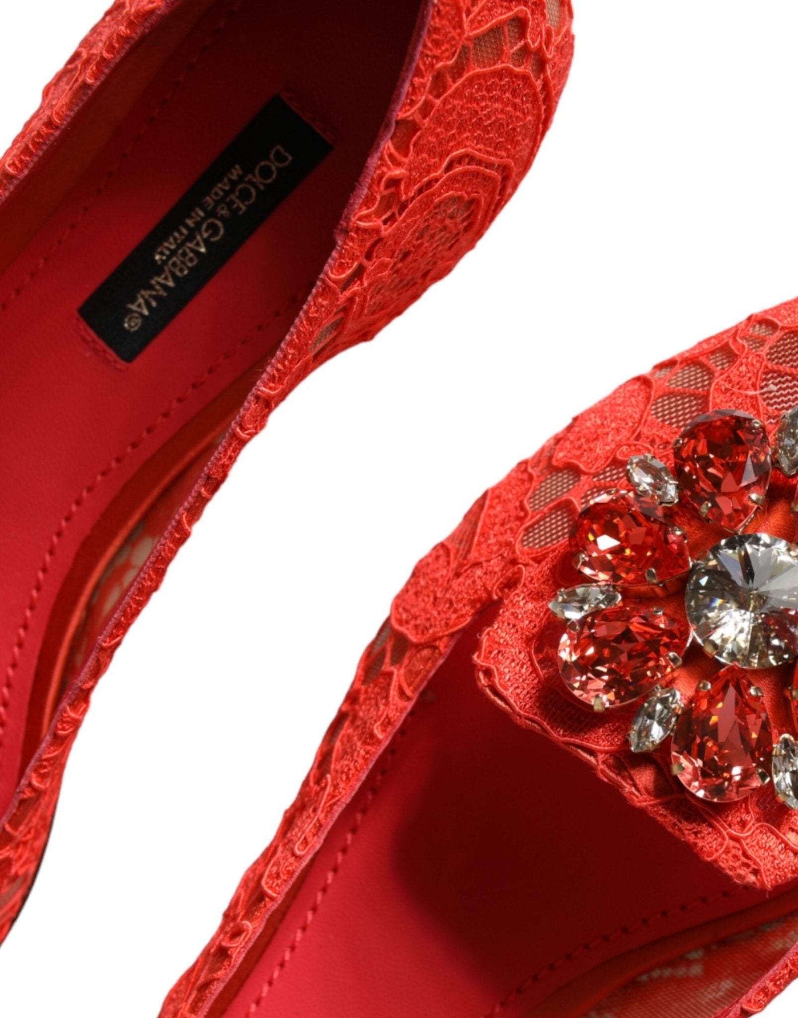 Dolce & Gabbana Coral Lace Crystal Ballet Flats Loafers Shoes - SMARTMARTNZ