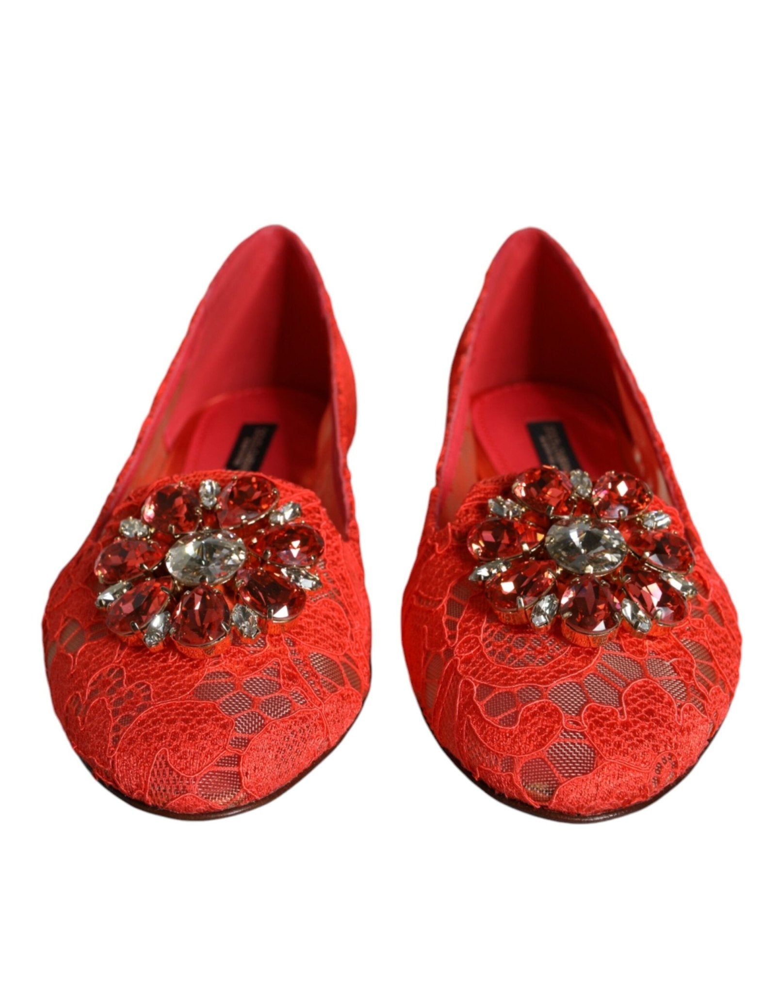 Dolce & Gabbana Coral Lace Crystal Ballet Flats Loafers Shoes - SMARTMARTNZ