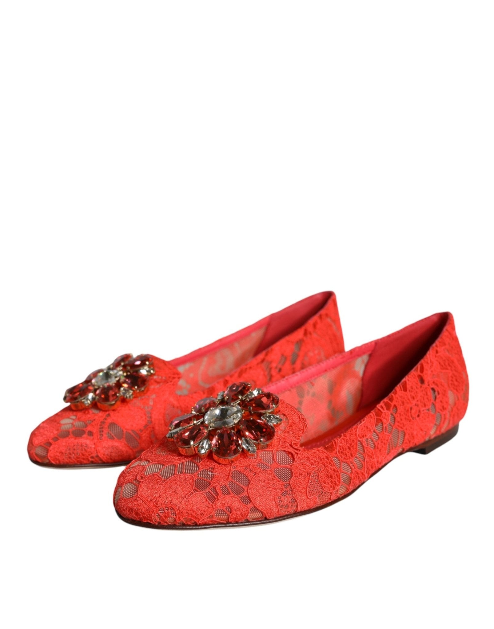 Dolce & Gabbana Coral Lace Crystal Ballet Flats Loafers Shoes - SMARTMARTNZ