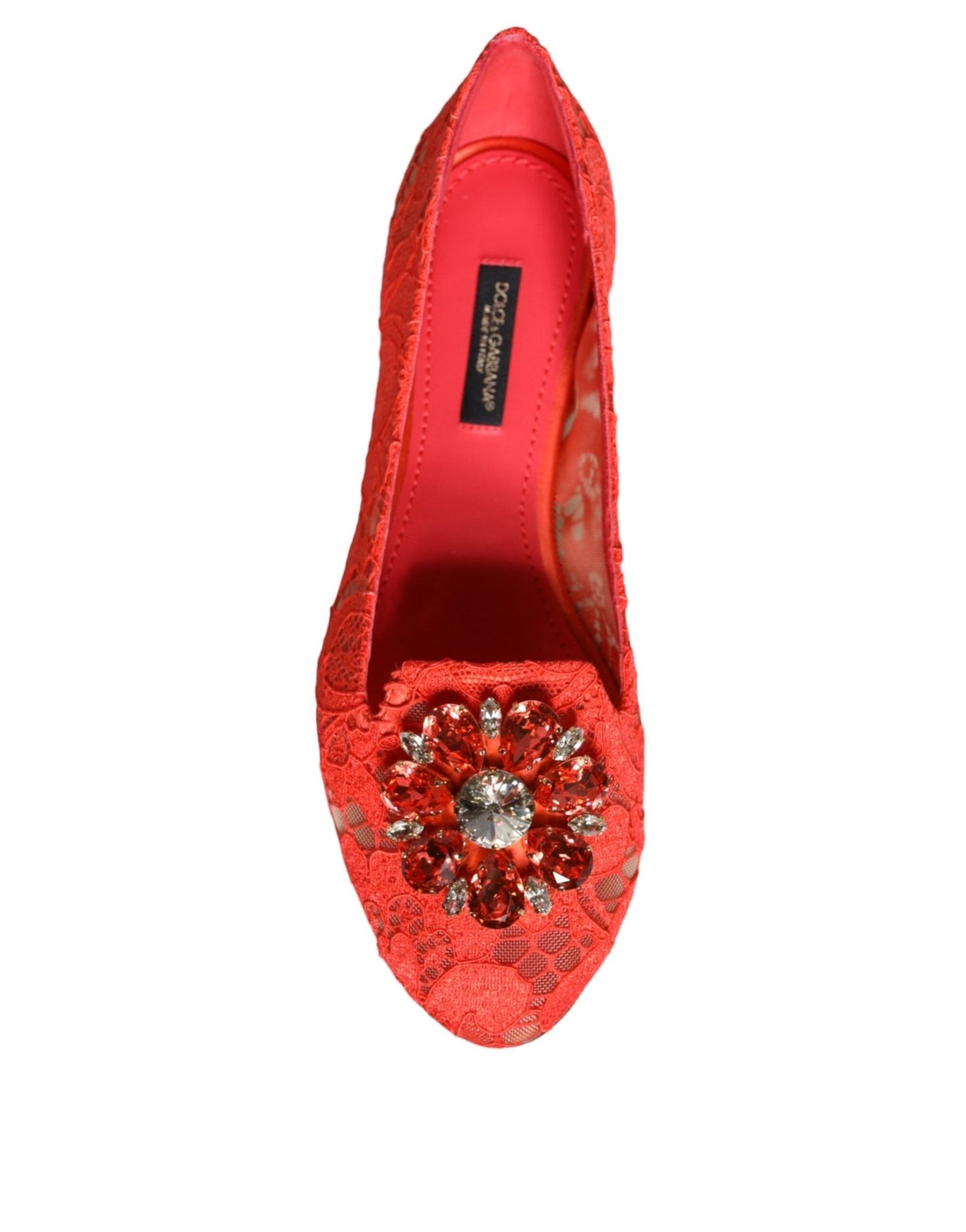 Dolce & Gabbana Coral Lace Crystal Ballet Flats Loafers Shoes - SMARTMARTNZ