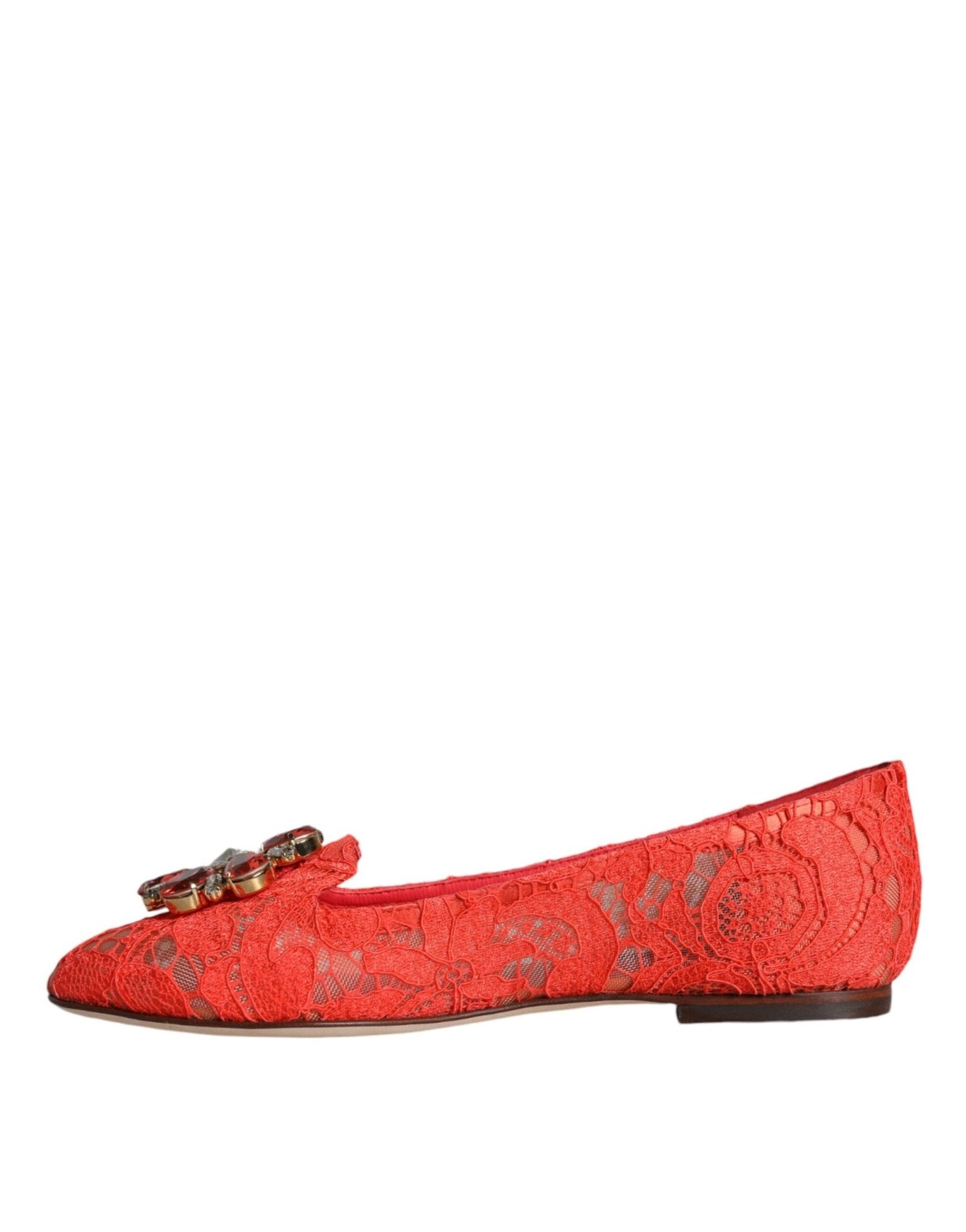 Dolce & Gabbana Coral Lace Crystal Ballet Flats Loafers Shoes - SMARTMARTNZ